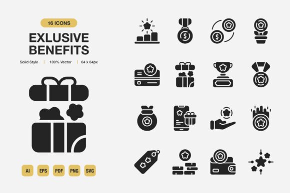 Exlusive Benefits Solid Icons: Minimalist Design for Any Project