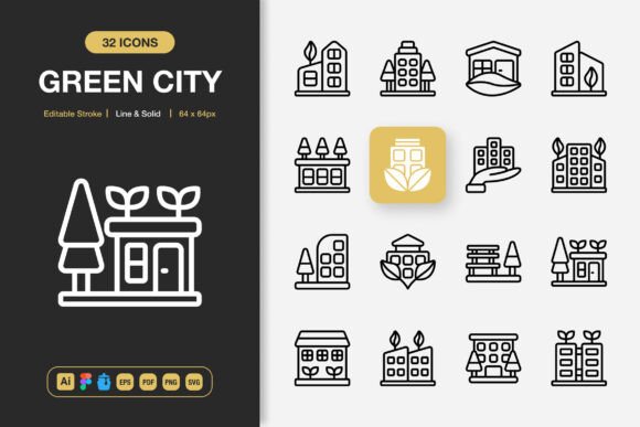 Green City Icons: Clean, Customizable Vector Assets for Modern Projects