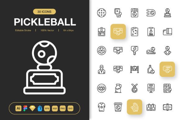Pickleball Icons for Modern Design Projects