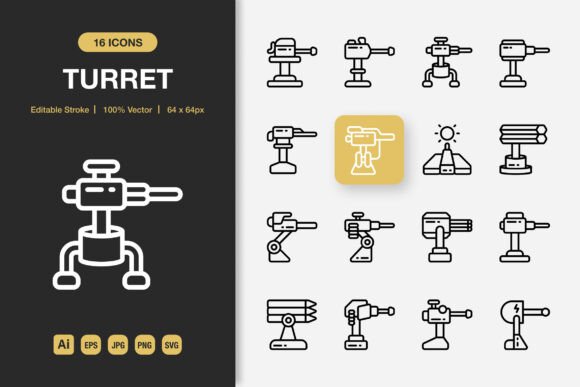 Turret Outline Icons: Clean Minimalist Design for Modern Projects